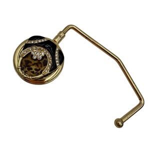 Purse Hanger Black Leopard Print Rhinestones Handbag Hook Portable Brass